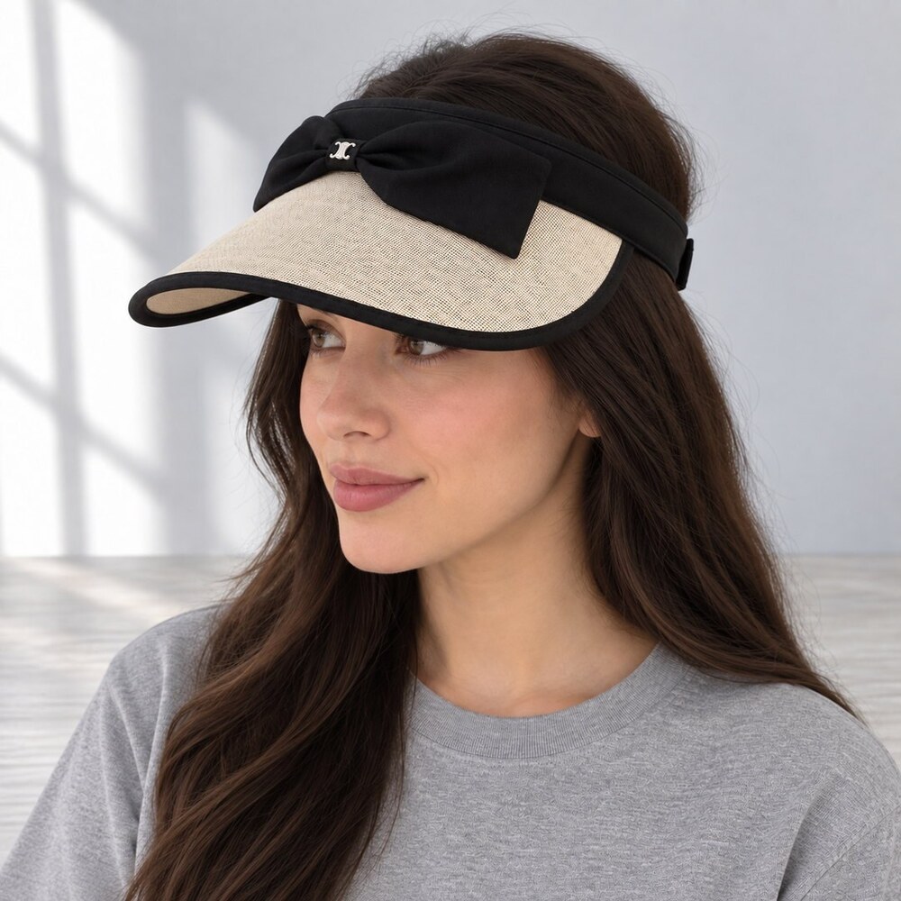 CELINE Triomphe Beige Bow Sun Visor - Picture 3 of 6